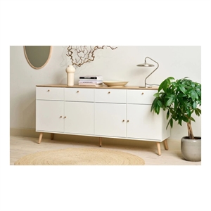 HUB SKÆNK 1678 - 4 SKUFFER & 4 LÅGER - HVID/EGEFINÉR - MÅL: 191 X 86 X 43 CM.